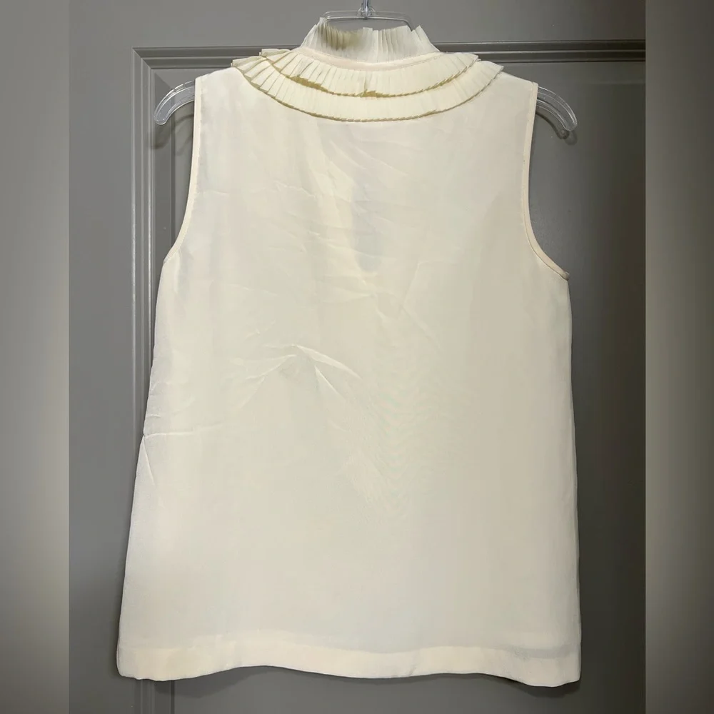 Cream Kate Spade Sleeveless Silk Blouse with Ruffle Collar GUC - Picture 7 of 11